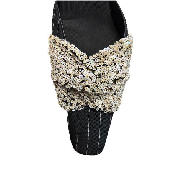 Olivia Rose Tal Black Pinstripe Sequin Point Kitten Heels size 8 - Picture 7 of 7